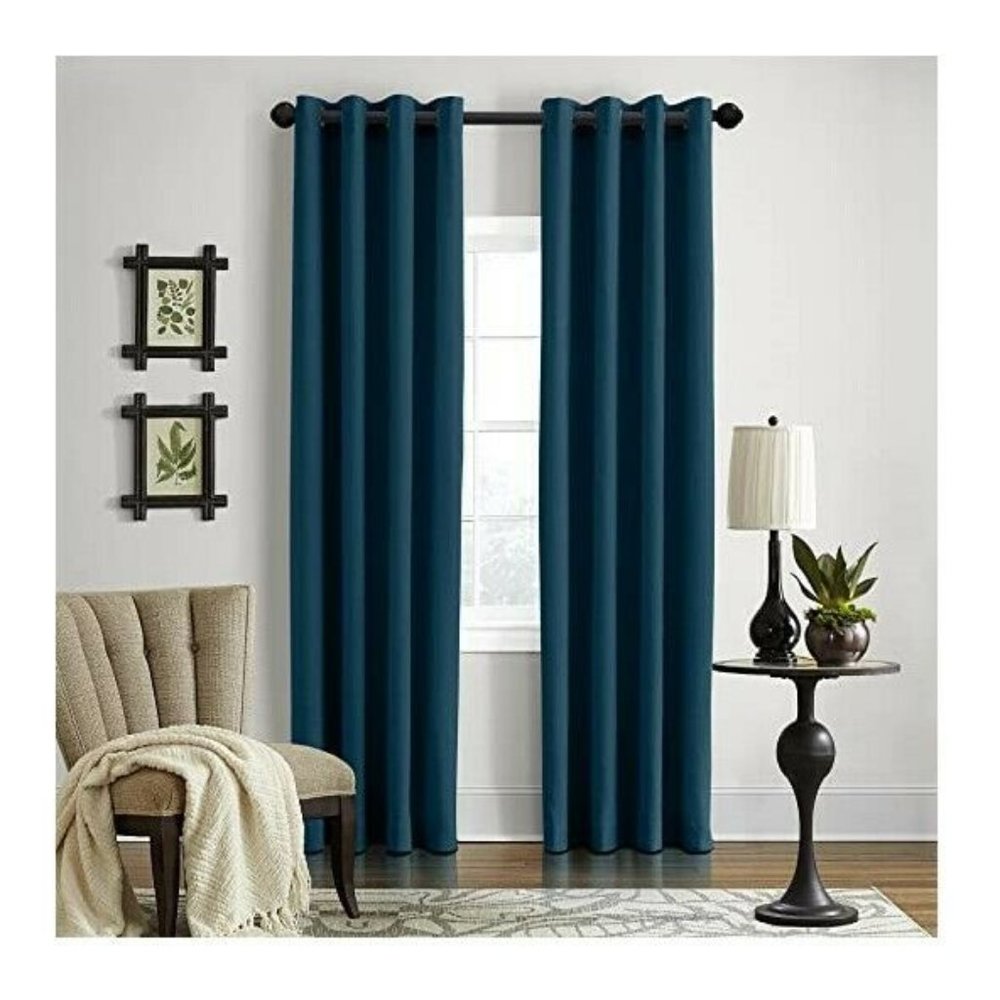 Gotham Linen Curtains Panels 96" Grommet Blue New